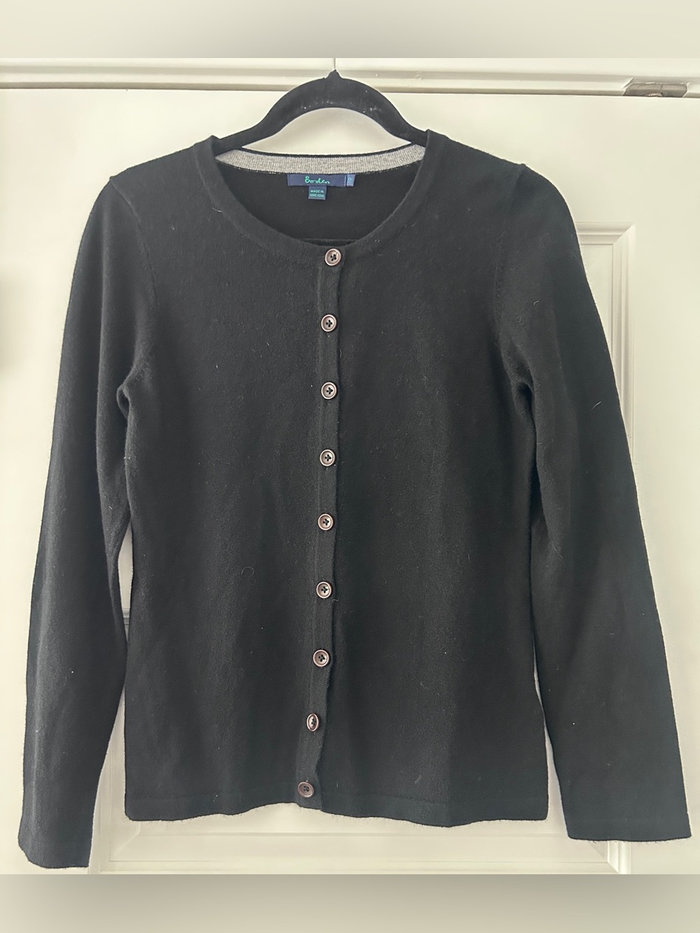 Boden Cashmere Blend Black Crewneck Cardigan Sweater Sz 10